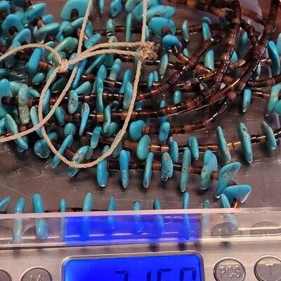 Lot 169: Old Pawn Triple Strand Santo Domingo Heishi Bead String Tied Necklace