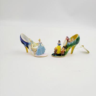 BRADFORD EXCHANGE DISNEY ONCE UPON A TIME SLIPPERS "CINDERELLA & SNOW WHITE" ORNAMENTS