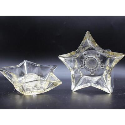 Pair of Vintage Star Shaped Clear Glass Candleholders