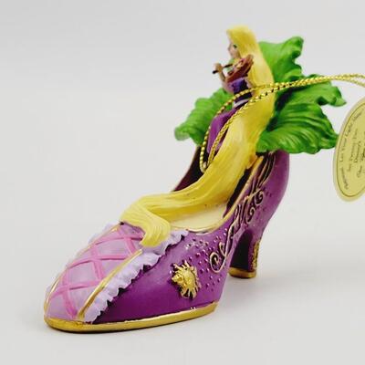 BRADFORD EXCHANGE DISNEY ONCE UPON A TIME SLIPPERS "TIANA & RAPUNZEL" ORNAMENTS