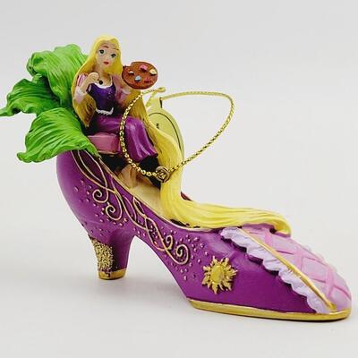 BRADFORD EXCHANGE DISNEY ONCE UPON A TIME SLIPPERS "TIANA & RAPUNZEL" ORNAMENTS