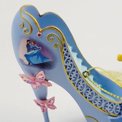BRADFORD EXCHANGE DISNEY ONCE UPON A TIME SLIPPERS "CINDERELLA & TINKER BELL" ORNAMENTS