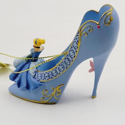 BRADFORD EXCHANGE DISNEY ONCE UPON A TIME SLIPPERS "CINDERELLA & TINKER BELL" ORNAMENTS