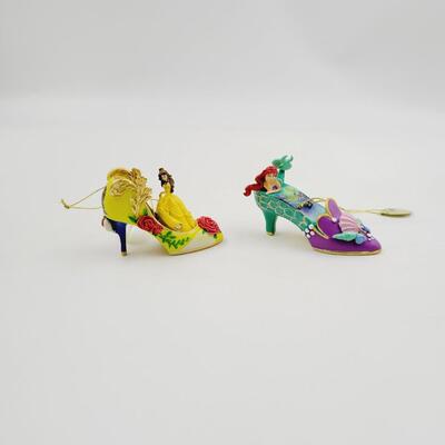 BRADFORD EXCHANGE DISNEY ONCE UPON A TIME SLIPPERS "BELLE & ARIEL" ORNAMENTS