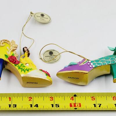 BRADFORD EXCHANGE DISNEY ONCE UPON A TIME SLIPPERS "BELLE & ARIEL" ORNAMENTS