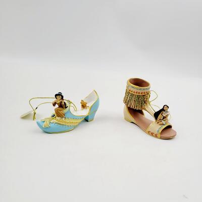 BRADFORD EXCHANGE DISNEY ONCE UPON A TIME SLIPPERS "POCAHONTAS & JASMINE" ORNAMENTS