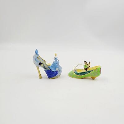 BRADFORD EXCHANGE DISNEY ONCE UPON A TIME SLIPPERS "MULAN & CINDERELLA" ORNAMENTS