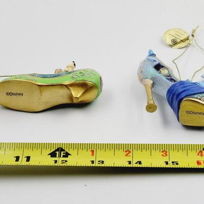 BRADFORD EXCHANGE DISNEY ONCE UPON A TIME SLIPPERS "MULAN & CINDERELLA" ORNAMENTS