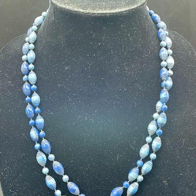 Vintage Lot of Five Blue Beaded Necklaces
