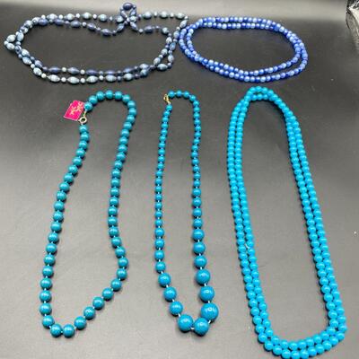 Vintage Lot of Five Blue Beaded Necklaces