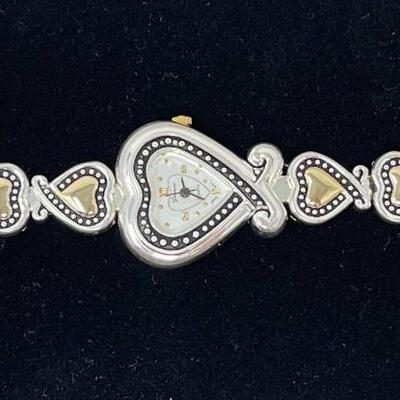 GENEVA SILVER & GOLD TONED QUARTZ HEART WATCH - WORKS!