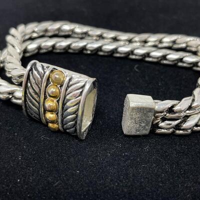 SILVER AND GOLD TONED BRAIDED BRACELET W/ MAGNETIC CLASP
