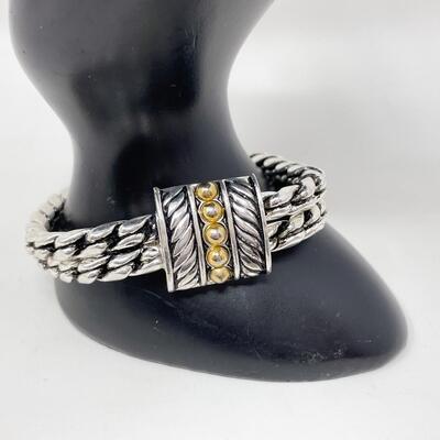 SILVER AND GOLD TONED BRAIDED BRACELET W/ MAGNETIC CLASP