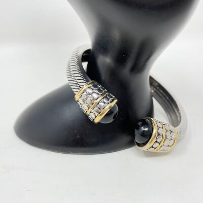 SILVER & GOLD TONED HINGED CUFF BRACELET