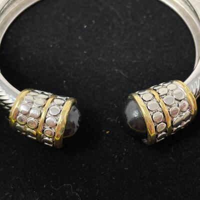 SILVER & GOLD TONED HINGED CUFF BRACELET