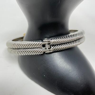 SILVER & GOLD TONED HINGED CUFF BRACELET