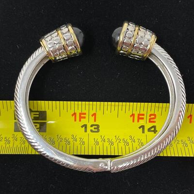 SILVER & GOLD TONED HINGED CUFF BRACELET