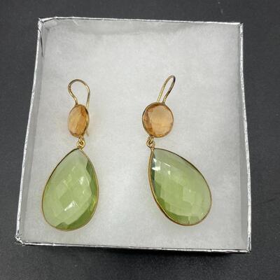 Green Prism Dangle Drop Earrings