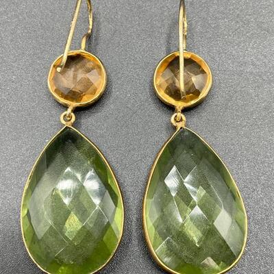 Green Prism Dangle Drop Earrings