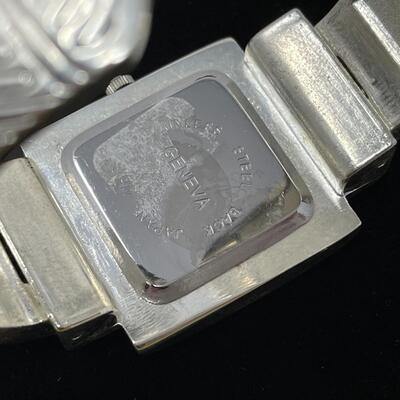 GENEVA QUARTZ SILVER TONED CUFF WATCH - WORKS!