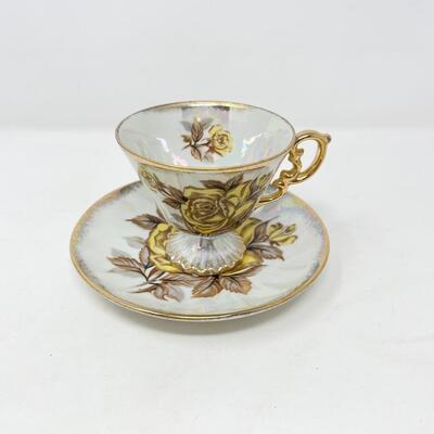 VINTAGE UCAGCO YELLOW ROSE LUSTERWARE TEACUP & SAUCER