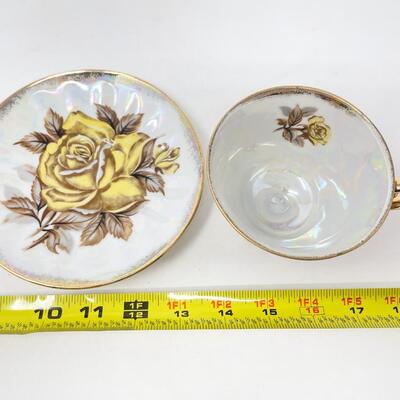 VINTAGE UCAGCO YELLOW ROSE LUSTERWARE TEACUP & SAUCER
