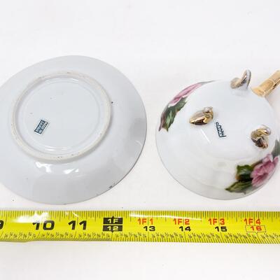 VINTAGE PINK ROSE FOOTED TEACUP & SAUCER