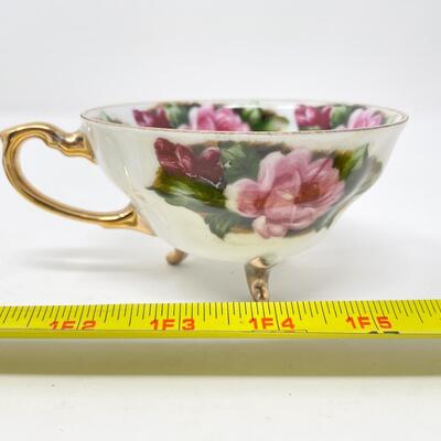 VINTAGE PINK ROSE FOOTED TEACUP & SAUCER