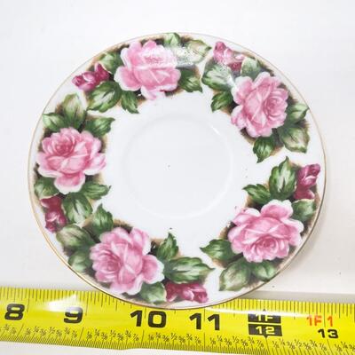 VINTAGE PINK ROSE FOOTED TEACUP & SAUCER
