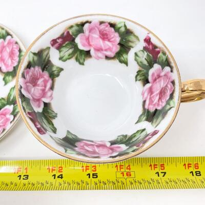 VINTAGE PINK ROSE FOOTED TEACUP & SAUCER