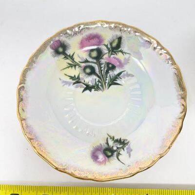 VINTAGE UCAGCO PINK THISTLE LUSTERWARE TEACUP & SAUCER