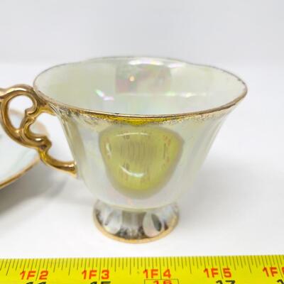 VINTAGE UCAGCO PINK THISTLE LUSTERWARE TEACUP & SAUCER