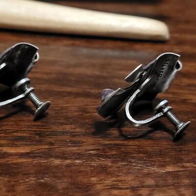 Lot 172: Pre-1948 Mexican Sterling & Amethyst Screwback Earrings