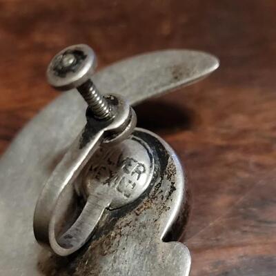 Lot 173: Pre-1948 Mexican Sterling and Green Lapis Screwback Earrings
