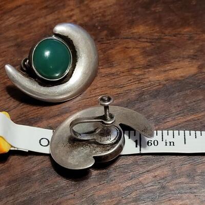 Lot 173: Pre-1948 Mexican Sterling and Green Lapis Screwback Earrings
