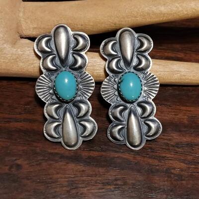 Lot 176: Vintage NAVAJO Sterling Earrings & Turquoise Earrings By Robert Johnson