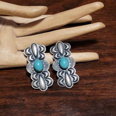 Lot 176: Vintage NAVAJO Sterling Earrings & Turquoise Earrings By Robert Johnson