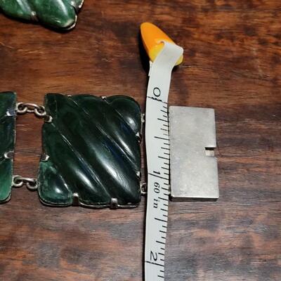Lot 177: Beautiful Vintage Green Lapis and Sterling Panel Bracelet, Brookhaven and Earrings Set
