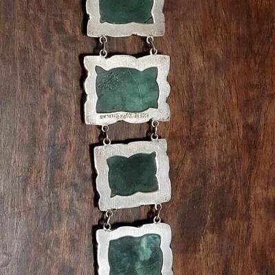 Lot 177: Beautiful Vintage Green Lapis and Sterling Panel Bracelet, Brookhaven and Earrings Set
