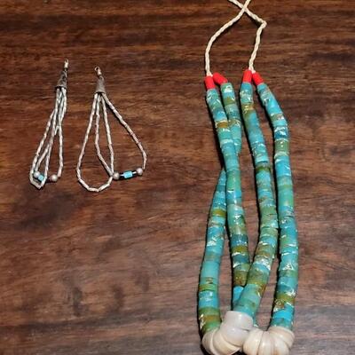 Lot 180: Santo Domingo Heishi 5" Jacla and Liquid Silver Earrings