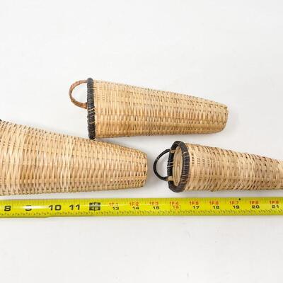 WICKER WALL-HANGING VASE BASKETS (3)