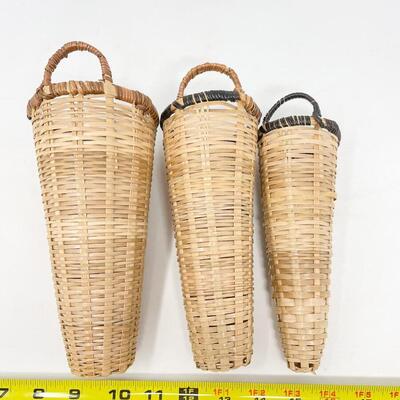 WICKER WALL-HANGING VASE BASKETS (3)