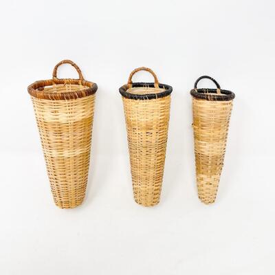 WICKER WALL-HANGING VASE BASKETS (3)
