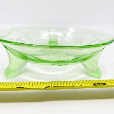 GREEN DEPRESSION GLASS FOOTED BOWL