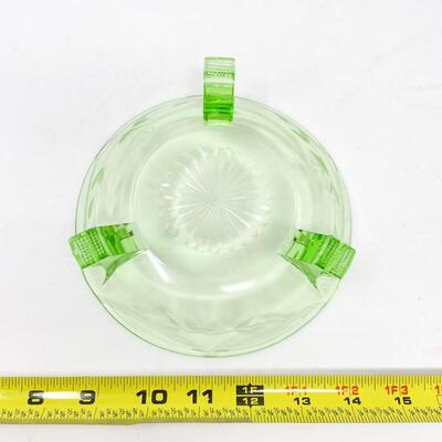 GREEN DEPRESSION GLASS FOOTED BOWL