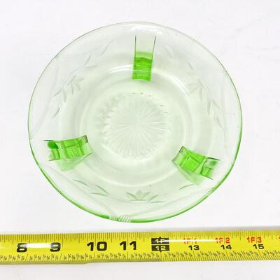 GREEN DEPRESSION GLASS FOOTED BOWL