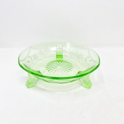 GREEN DEPRESSION GLASS FOOTED BOWL