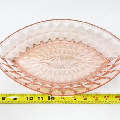 VINTAGE 12â€ PINK DEPRESSION GLASS DIAMOND BOAT BOWL