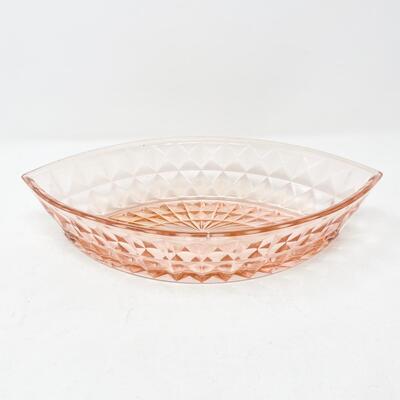 VINTAGE 12â€ PINK DEPRESSION GLASS DIAMOND BOAT BOWL