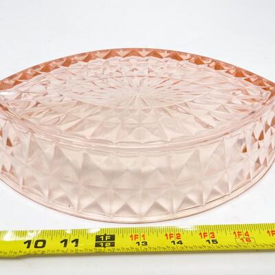 VINTAGE 12â€ PINK DEPRESSION GLASS DIAMOND BOAT BOWL